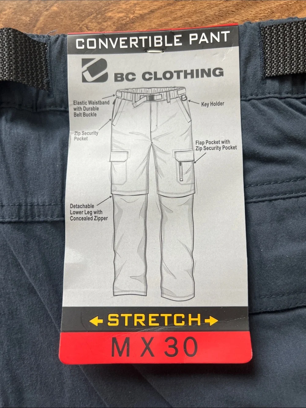 Convertible Cargo Outdoor Pants Mens 34x30 Stretch Zip Off NWT Blue BC Clothing
